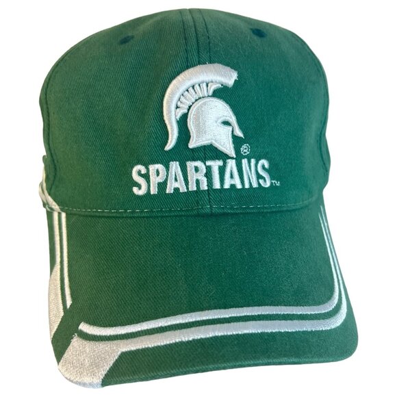 Michigan State University Spartan Hat Adjustable Strapback Green & White Starter - Picture 2 of 7